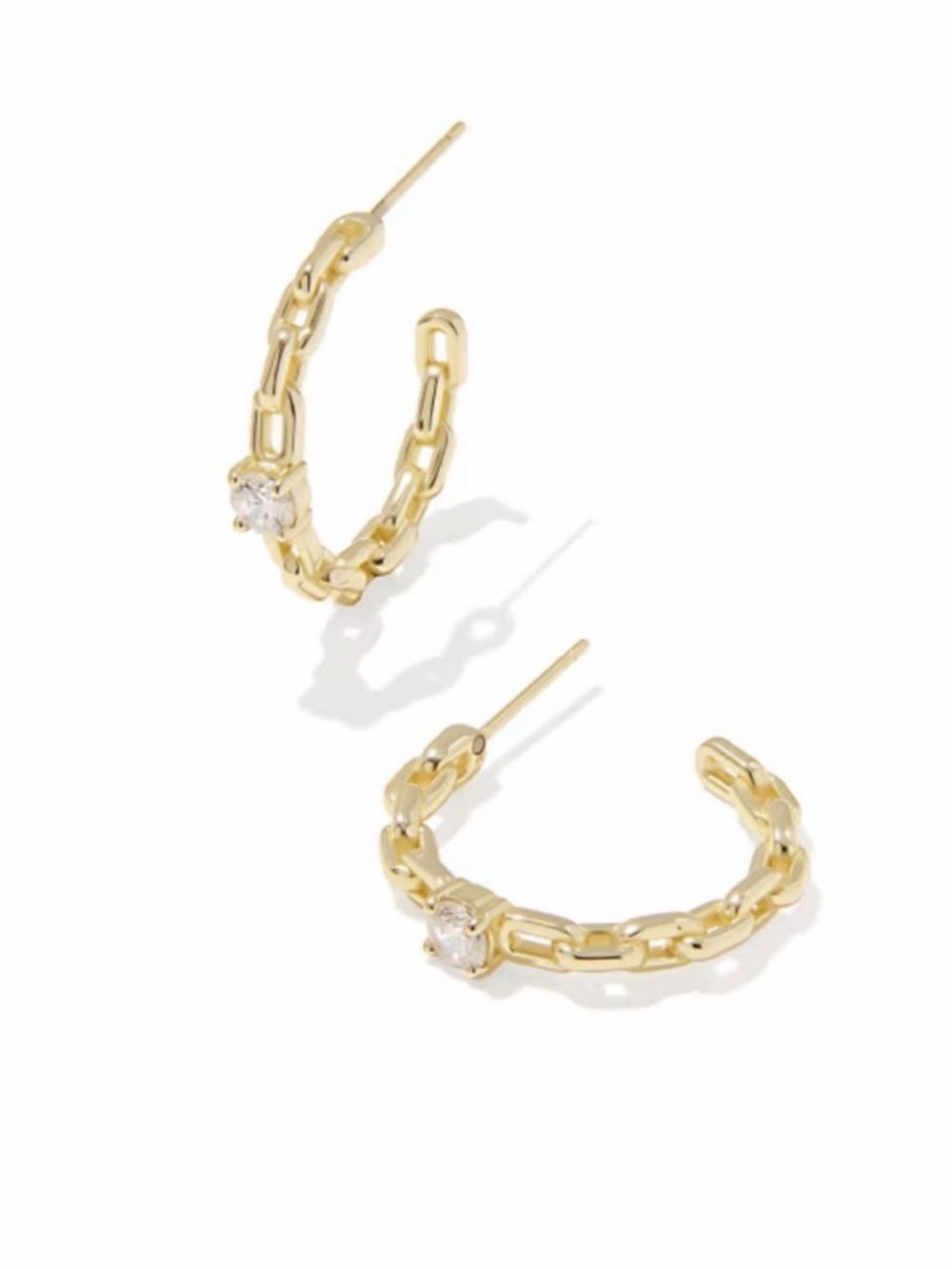 Kendra Scott Gold Chain-Link Hoop Earrings with Clear Stone